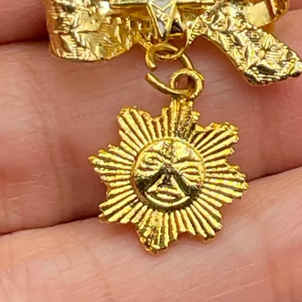 Vtg Order of the Eastern Star Brooch Sun Dangle Bow OES Masonic Gold Tone 1.25